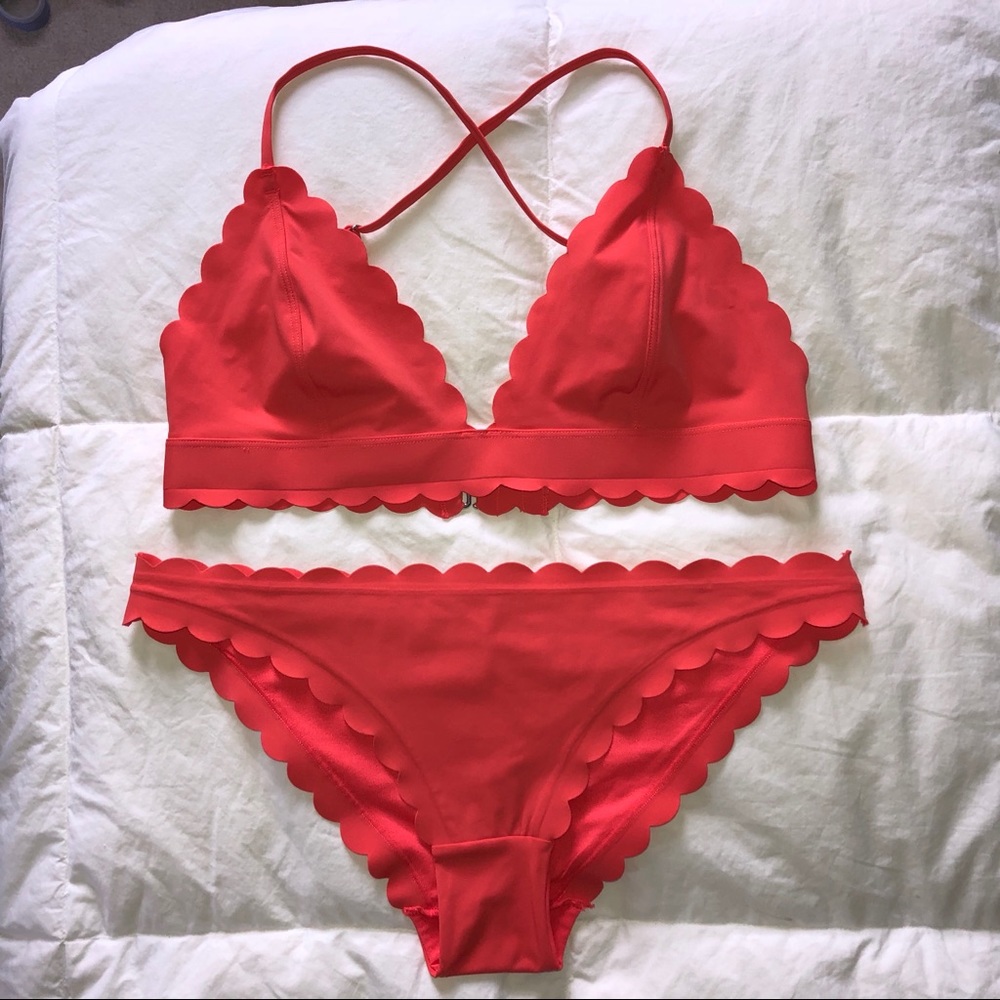 Coral Red Scalloped Bikini Set
